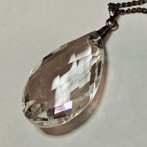 RARE Antique Rock Crystal Teardrop Pendant 925 Sterling Silver Necklace